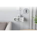 priza multipla tessan ts-323x-c, cablu 15 cm, 3 prize, 1 port usb-c, 2 porturi usb, 240 v, alb ,2500w 10a