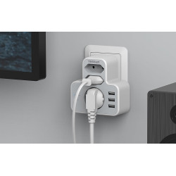 priza multipla tessan ts-327, 3 prize, 3 porturi usb, 240 v, alb ,3600w, 16a