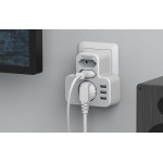 priza multipla tessan ts-327, 3 prize, 3 porturi usb, 240 v, alb ,3600w, 16a