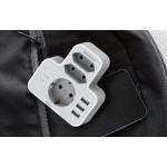 priza multipla tessan ts-327, 3 prize, 3 porturi usb, 240 v, alb ,3600w, 16a