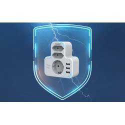 priza multipla tessan ts-327, 3 prize, 3 porturi usb, 240 v, alb ,3600w, 16a