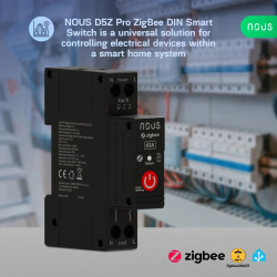 siguranta smart nous d5z pro, 32a continuu, 63a varf scurt, zigbee 3.0, 1 canal, masurare energie (w, kwh, v, a), montare pe sin