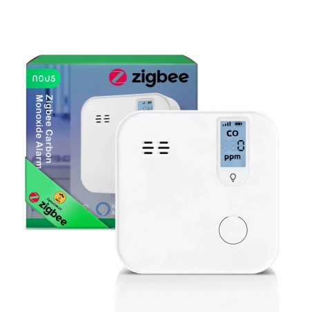 detector smart monoxid de carbon nous e12 zigbee, senzor electrochimic, alarma , 85, db, monitorizare co (ppm), zigbee 3.0, mo