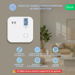 detector smart monoxid de carbon nous e12 zigbee, senzor electrochimic, alarma ,  85,  db, monitorizare co (ppm), zigbee 3.0, mo