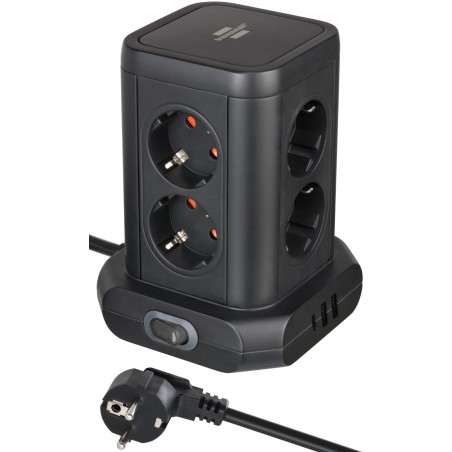 prelungitor tip turn brennenstuhl, 8 prize, 2 x usb a, 1 x usb-c, cablu 2m, pozitionare prize 45  ,