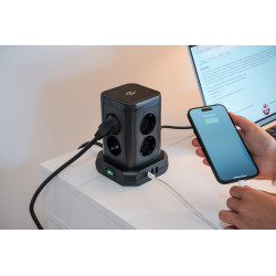 prelungitor tip turn brennenstuhl, 8 prize, 2 x usb a, 1 x usb-c, cablu 2m, pozitionare prize 45  ,