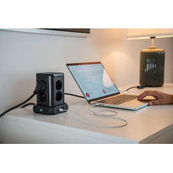 prelungitor tip turn brennenstuhl, 8 prize, 2 x usb a, 1 x usb-c, cablu 2m, pozitionare prize 45  ,