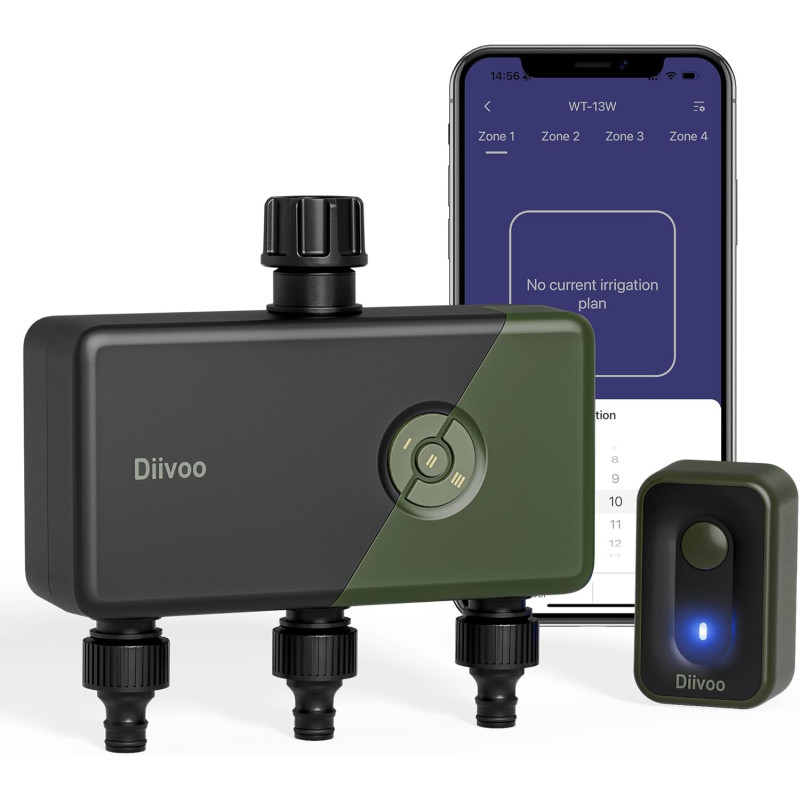 programator wifi automat pentru irigare diivoo di-wt11w-eugn, 3 zone, ip54, functie rain delay, control aplicatie, rfid 60m