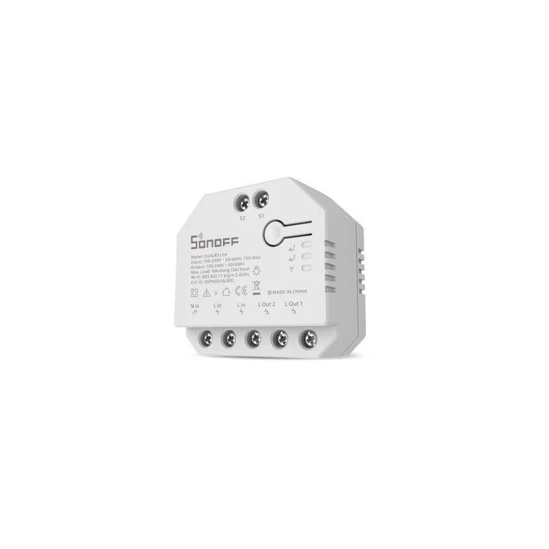 comutator releu inteligent, sonoff, dual r3 lite wifi, alb - fara masurare energie