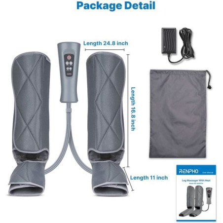 aparat de masaj gambe si picioare cu compresie aer renpho alm071h, 5 moduri masaj, 3 intensitati, incalzire, controler inclus, p
