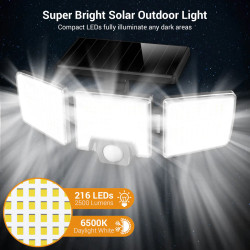 lampa solara de perete mustwin ut88268, 2500lm, led, 216 leduri, telecomanda,  3 moduri, senzor de miscare