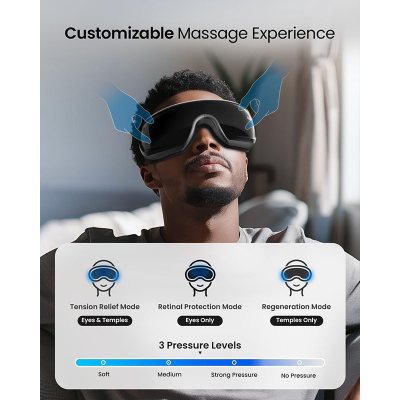 aparat de masaj ochi renpho eyeris 3, vibratii, compresie aer, functie incalzire, bluetooth, muzica, pliabil, relaxare ochi, red