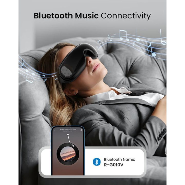 aparat de masaj ochi renpho eyeris 3, vibratii, compresie aer, functie incalzire, bluetooth, muzica, pliabil, relaxare ochi, red