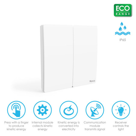 intrerupator wifi kinetic rovo 305-2ch-w, 2 canale, ip67, rf 433mhz, cu revenire