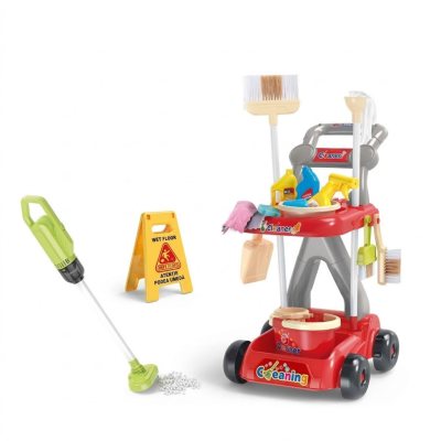 set de joaca curatenie rovo 223, aspirator electric, carucior cu roti, 24 piese