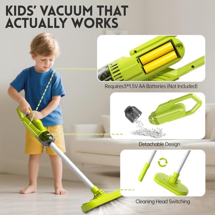 set de joaca curatenie rovo 223, aspirator electric, carucior cu roti, 24 piese