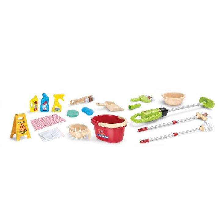 set de joaca curatenie rovo 223, aspirator electric, carucior cu roti, 24 piese