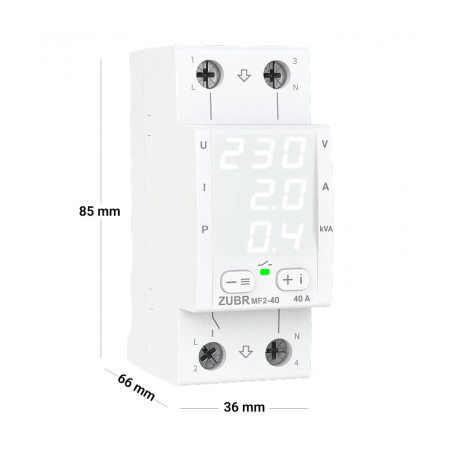 Releu de protectie tensiune si control al curentului, monofazat, mf2-40, afisaj alb , ZUBR