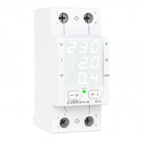 Releu de protectie tensiune si control al curentului, monofazat, mf2-40, afisaj alb , ZUBR