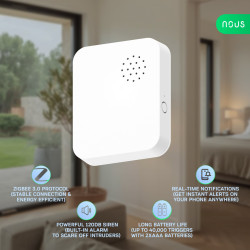 senzor vibratii smart nous e14 zigbee 3.0, alarma anti-efractie cu sirena puternica, notificari aplicatie, compatibil alexa goog