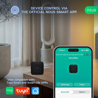 hub smart gateway nous e15 zigbee, wifi 2.4 5 ghz, suport 128 dispozitive, control aplicatie, compatibil alexa google assistant