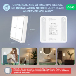 telecomanda smart nous c1 zigbee, 4 butoane, control scene smart, wireless, compatibil alexa google assistant