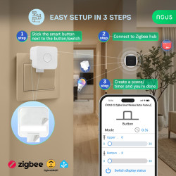 buton smart wireless nous c2 zigbee, dispozitiv automat de apasare butoane, control aplicatie, compatibil alexa google assistant
