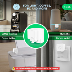 buton smart wireless nous c2 zigbee, dispozitiv automat de apasare butoane, control aplicatie, compatibil alexa google assistant