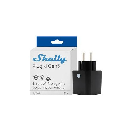shelly plug m gen3 black - priza inteligenta wi-fi si bluetooth, monitorizare energie, procesor shelly chip, control local