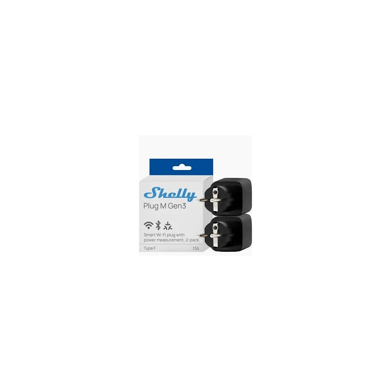 shelly plug m gen3 black (pachet 2 prize) - priza inteligenta wi-fi si bluetooth, monitorizare energie, procesor shelly chi