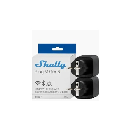 shelly plug m gen3 black (pachet 2 prize) - priza inteligenta wi-fi si bluetooth, monitorizare energie, procesor shelly chi