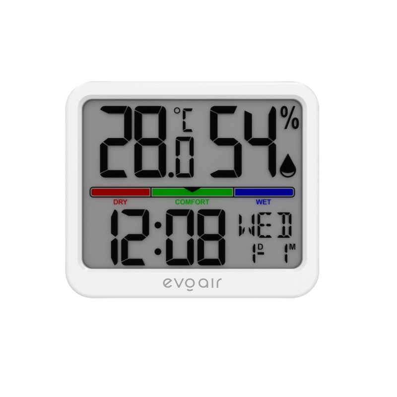 higrometru si termometru digital, evoair sentimini, indicator umiditate si temperatura, data si ora, alb higrometru si termometru digital, evoair sentimini, indicator umiditate si temperatura, data si ora, alb