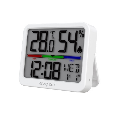 higrometru si termometru digital, evoair sentimini, indicator umiditate si temperatura, data si ora, alb
