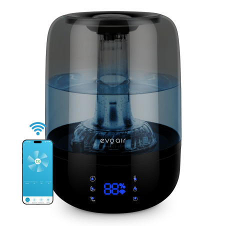 umidificator evoair luno black, smart, wifi, rezervor 2.5l, capacitate de umidificare 150 ml/h, senzor umiditate, autonomie 16 o