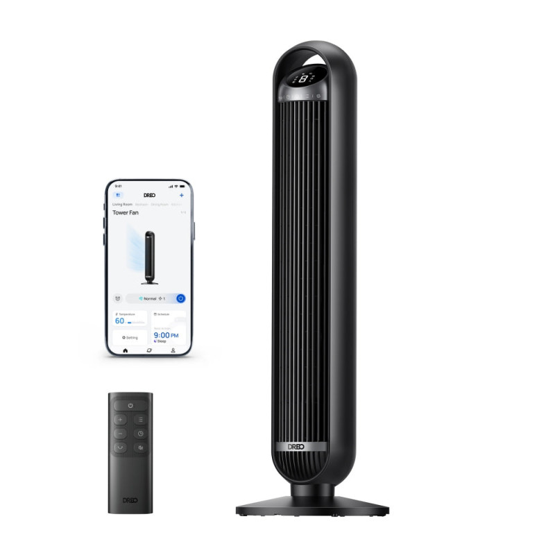 ventilator turn smart dreo dr-htf013s, telecomanda, 8 viteze, 4 moduri functionare, oscilatie automata 90°, timer 8h, contr