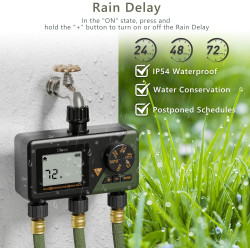programator automat pentru irigare diivoo wt10m-gn, 3 zone, ip54, functie rain delay