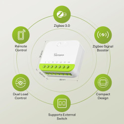 releu smart sonoff mini-zb2gs, zigbee, 2 canale, 16a, alb