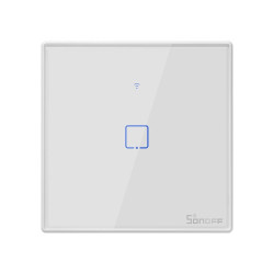 intrerupator inteligent simplu cu touch sonoff t2eu1c tx, wi-fi, compatibil amazon alexa si google assistant, sticla, alb