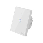 intrerupator inteligent simplu cu touch sonoff t2eu1c tx, wi-fi, compatibil amazon alexa si google assistant, sticla, alb