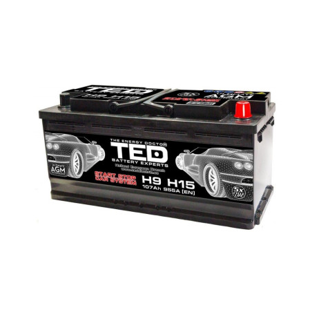 baterie auto 12v 107ah cu start stop, pornire 955a, dimensiuni 394 x 175 x 190 mm borna+ dreapta ted electric ted003843