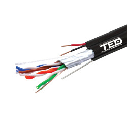 cablu ftp cat. 5e cu  sufa  2 fire alimentare cca 0.75mm, rola 305m, ted