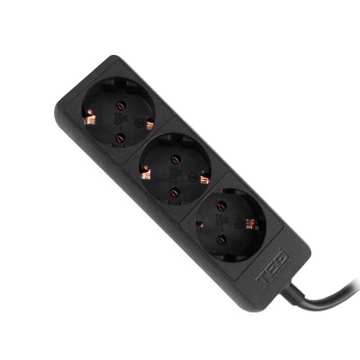 prelungitor 1.5 metri cu 3 schuko, cablu 3x 1.5mm, culoare negru, putere 3680w 16a, ted electric ted001870