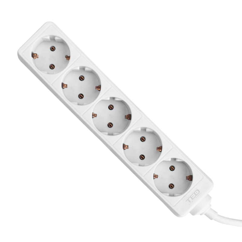 prelungitor 3 metri cu 5 schuko, cablu 3x 1.5mm, culoare alb, putere 3680w 16a, ted electric ted001900
