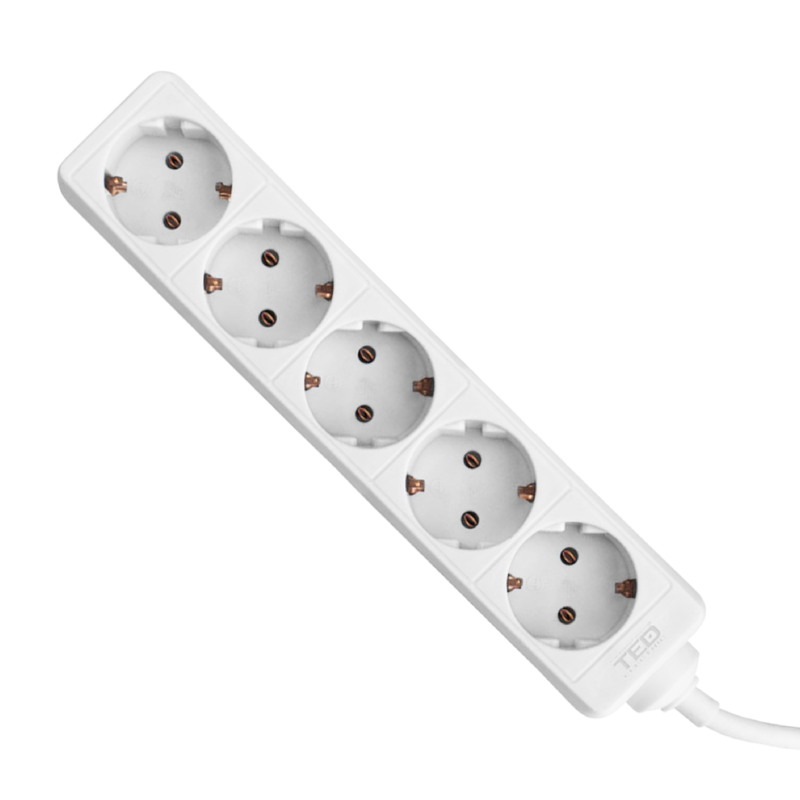 prelungitor 5 metri cu 5 schuko, cablu 3x 1.5mm, culoare alb, putere 3680w 16a, ted electric ted001887