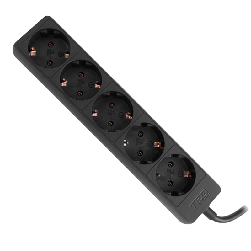 prelungitor 5 metri cu 5 schuko, cablu 3x 1.5mm, culoare negru, putere 3680w 16a, ted electric ted001825