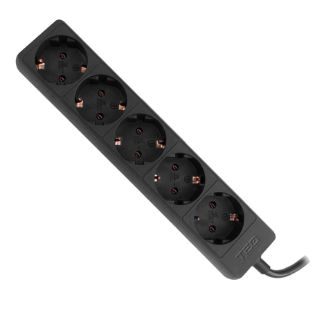 prelungitor 5 metri cu 5 schuko, cablu 3x 1.5mm, culoare negru, putere 3680w 16a, ted electric ted001825