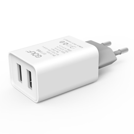 alimentator incarcator de la retea la 2x usb: 1x 1a + 1x 2.1a 10w alb, golf gf-u206