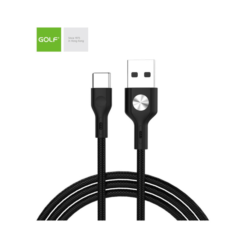cablu incarcare usb tip-c leather, culoare negru, incarca cu 3a, golf 60t