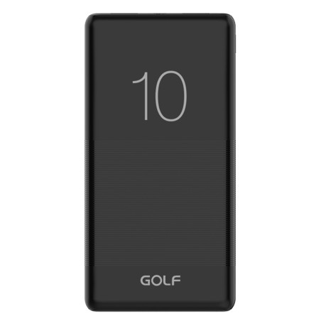 baterie externa powerbank negru 10000ma cu 2 iesiri usb 2.1a si 1a, port incarcare microusb, golf g80