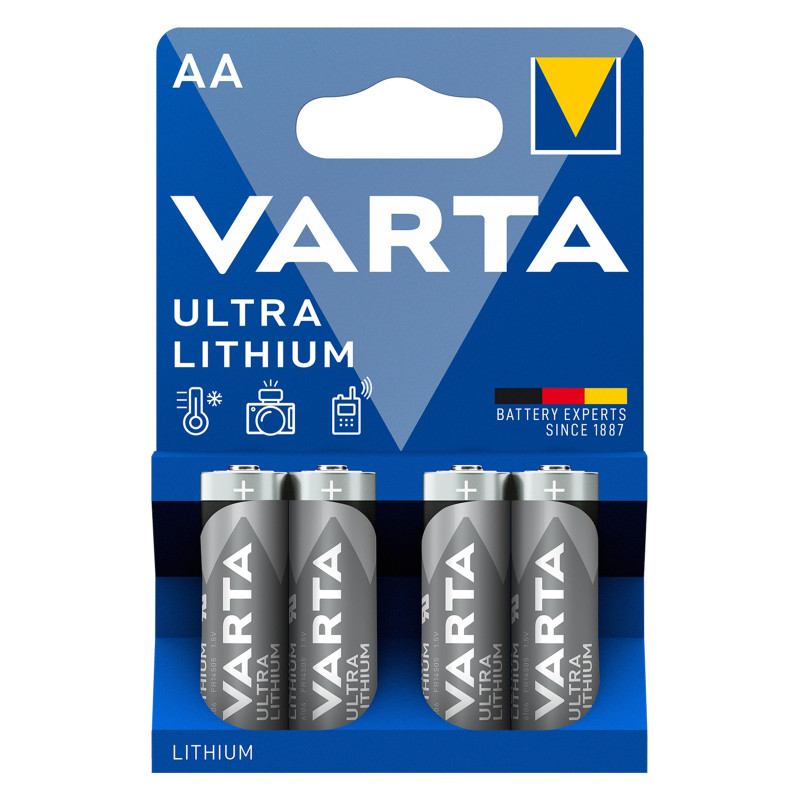 baterie litiu 1.5v aa lr6, dimensiuni 14.5 x 50.5 mm varta blister 4